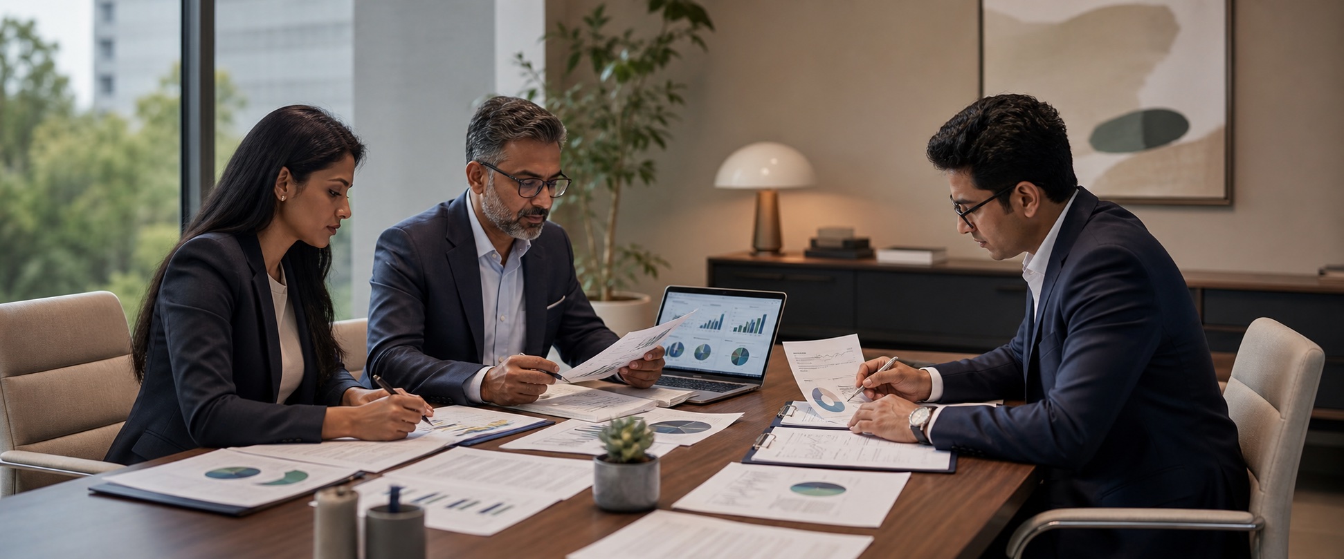 Investment professionals comparing diversified fund strategies
