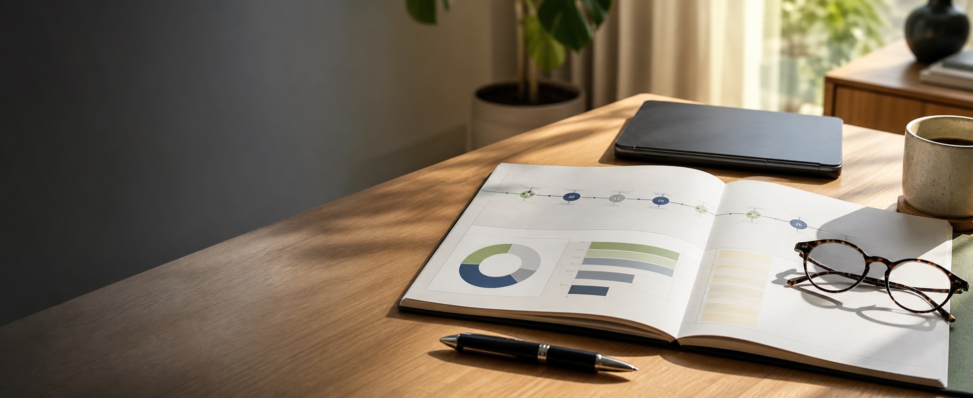 Retirement planning materials arranged for a long-term review